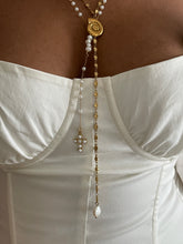 Load image into Gallery viewer, Pearly cross lariat necklace