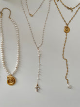 Load image into Gallery viewer, Pearly cross lariat necklace