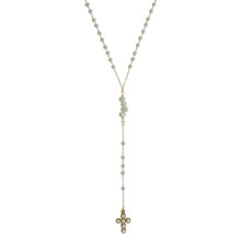 Load image into Gallery viewer, Pearly cross lariat necklace