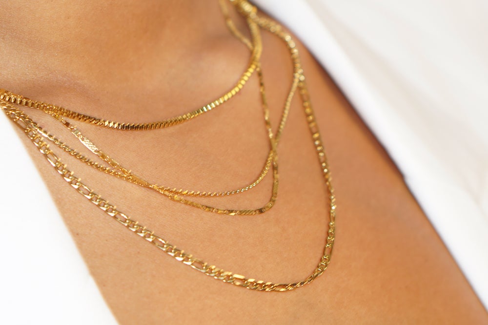 Layering chains. Gold plated stainless steel. Simple chains