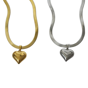 Herringbone puff heart necklace