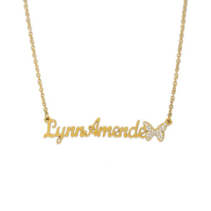 Customized Single butterfly cursive font name necklace